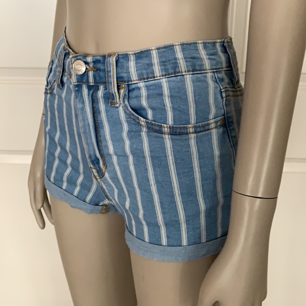 PacSun The Shortie Cuffed Denim Pinstriped Shorts